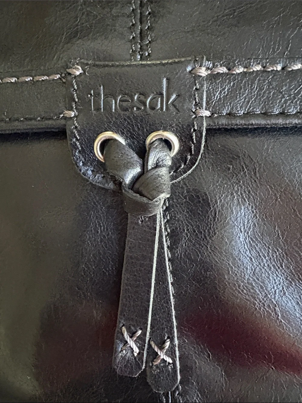 The Sak Blk Leather Convertible Backpack Messenger Boho Goth Gorpcore Aesthetic